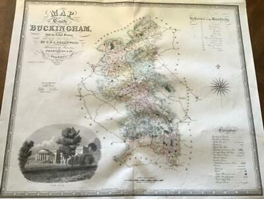 Original Large 1834 MAP By GREENWOOD & CO Of BUCKINGHAMSHIRE Hand Coloured