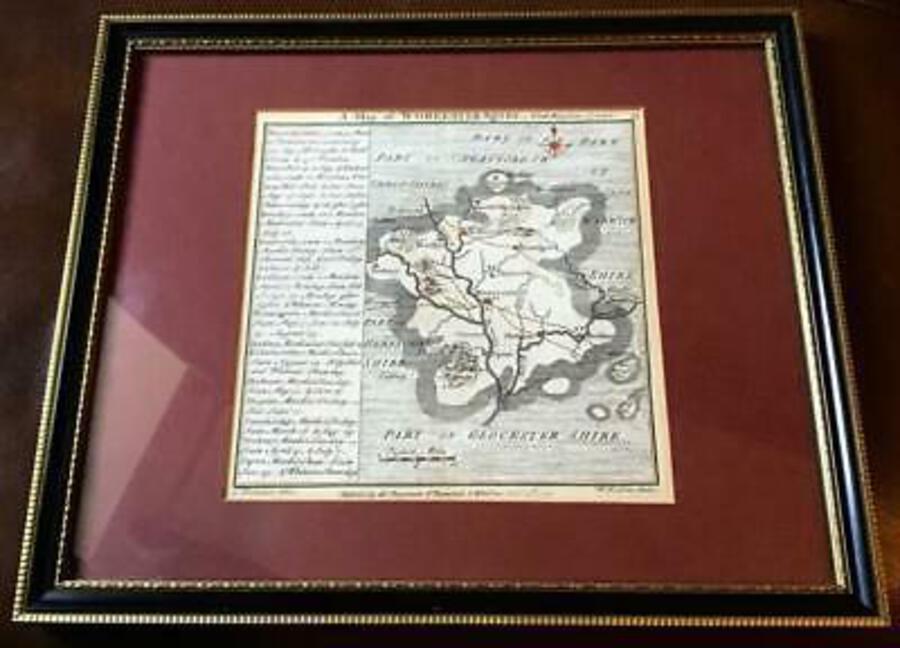 Original 1741 Framed & Glazed MAP Of WORCESTERSHIRE Hand Coloured SMALL SIZE