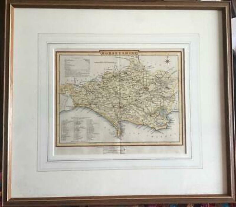Original 1840’s ATTRACTIVE MAP Of DORSETSHIRE Framed & Mounted HAND COLOURED