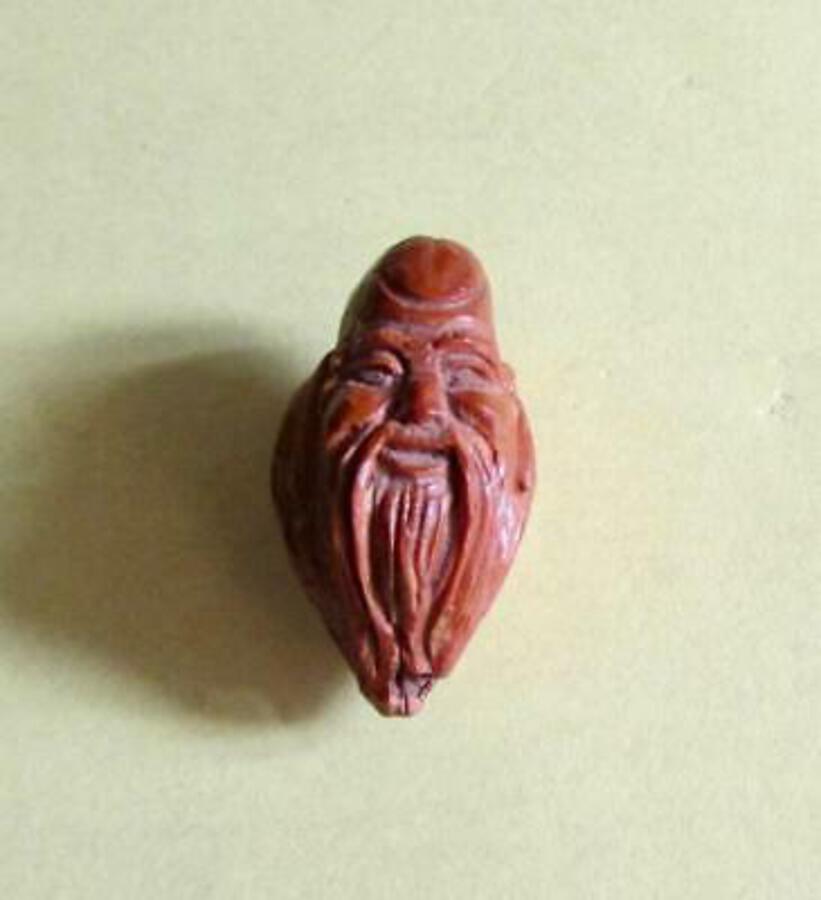 Rare Antique MINIATURE NUT CARVING Of ASIAN GENTLEMAN Highly Detailed