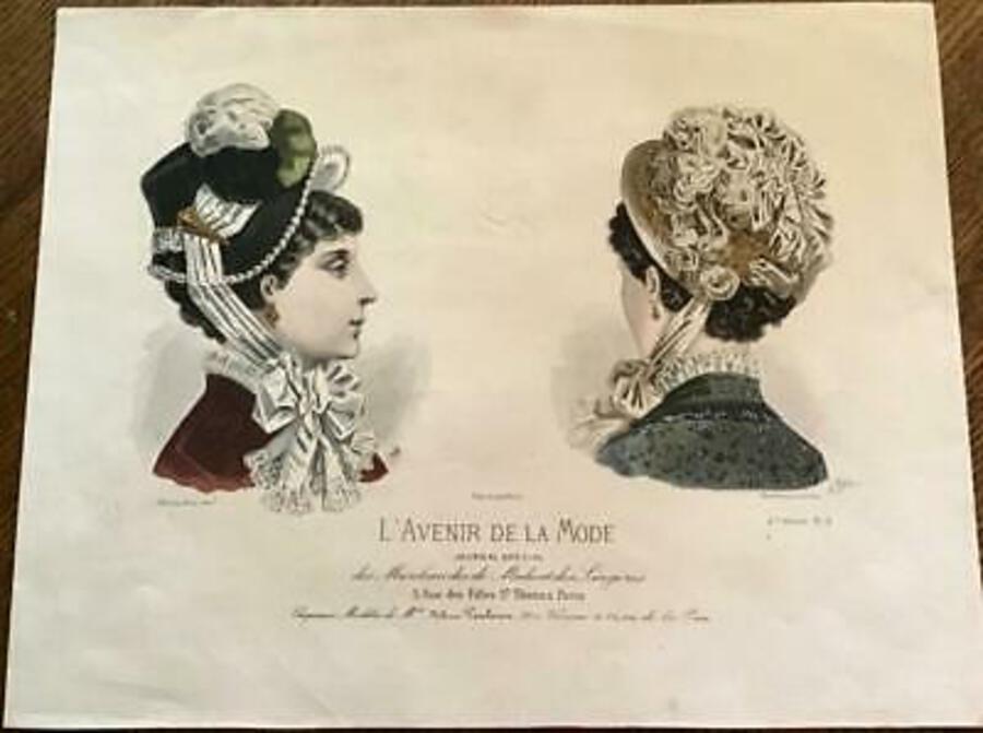 Original 19th Century MILLINER ENGRAVING Rare French Hand Coloured HAT PRINT