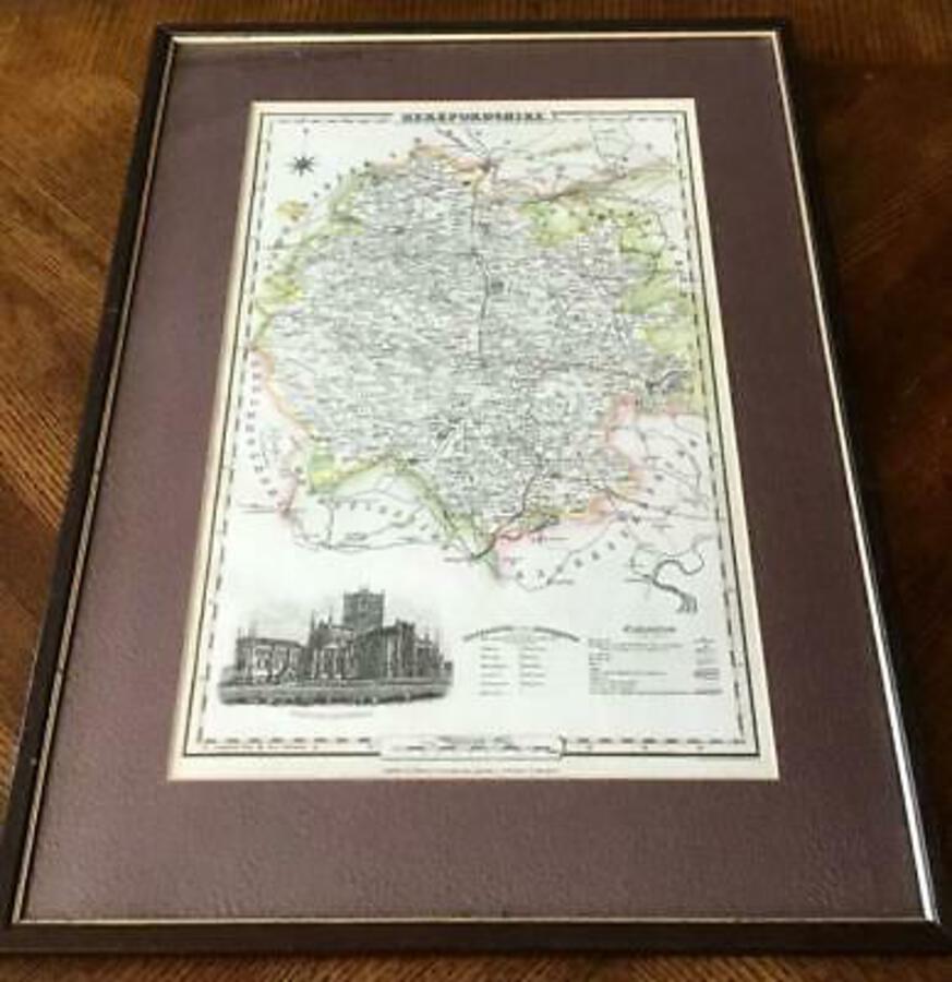 Original 1830 HAND COLOURED MAP Of HEREFORDSHIRE By JAMES PIGOT Framed