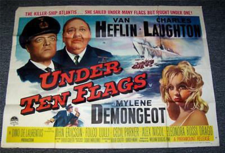 1960 ORIGINAL Film Poster UNDER TEN FLAGS Charles Laughton