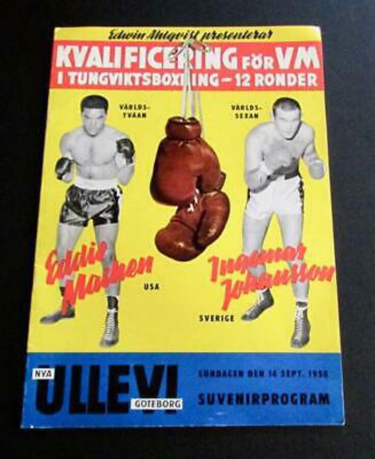 BOXING PROGRAMME For Eddie Machen Vs Ingemar Johansson Sept 14th 1958 SWEDEN