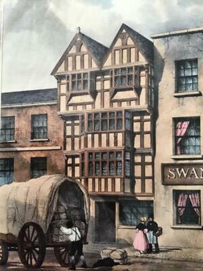 19th CENTURY LITHOGRAPH of THE HIGH STREET in TEWKESBURY Fine Large Colour Print