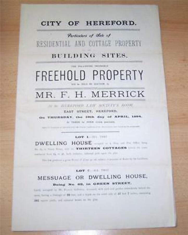 Rare PROPERTY AUCTION CATALOGUE In HEREFORD 1894   Map