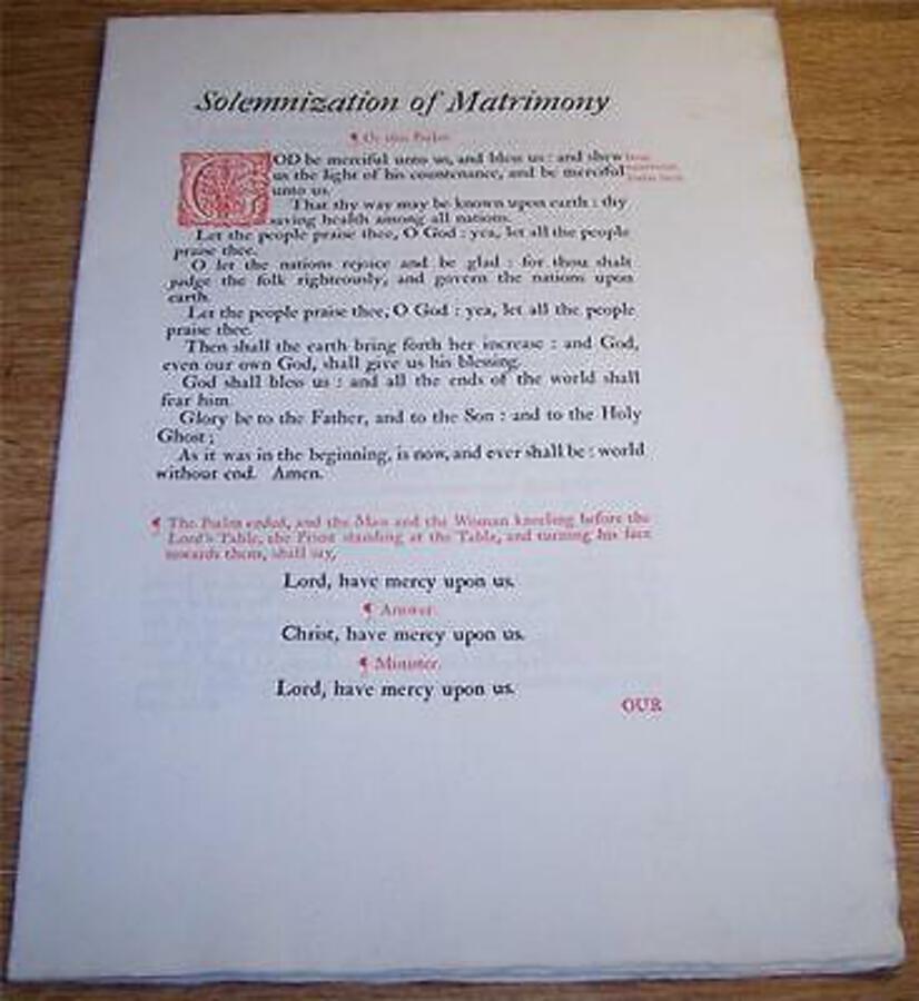 1880 SOLEMNIZATION OF MATRIMONY Fine Printing FOLDED SHEETS