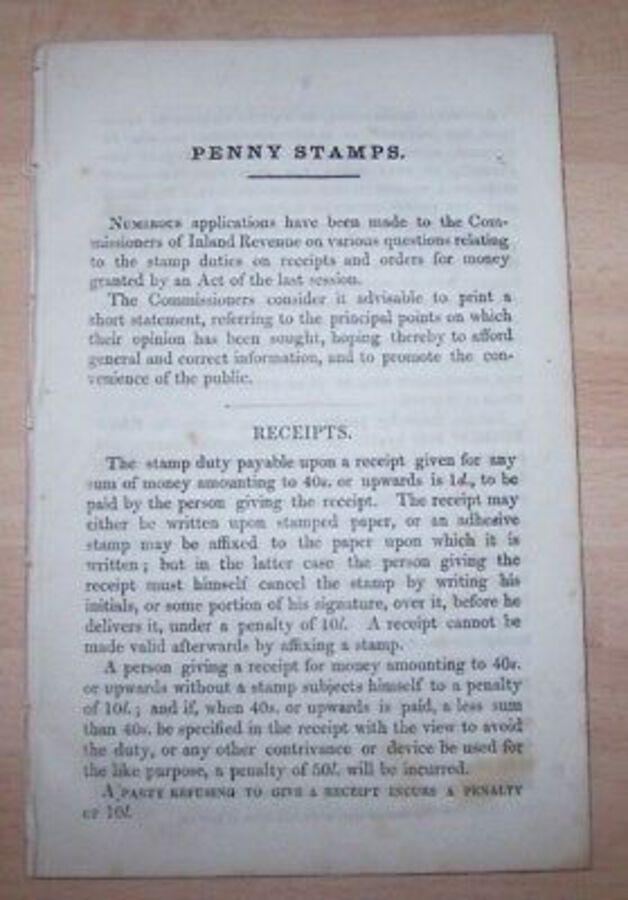 PENNY STAMPS & Cheques VERY RARE 19TH CENTURY PAMPHLET