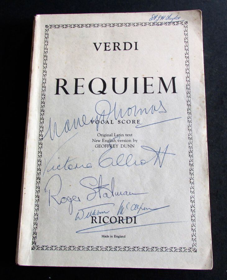 1958 VERDI REQUIEM Signed By VICTORIA ELLIOTT Roger Stalman WILLIAM McALPINE 
