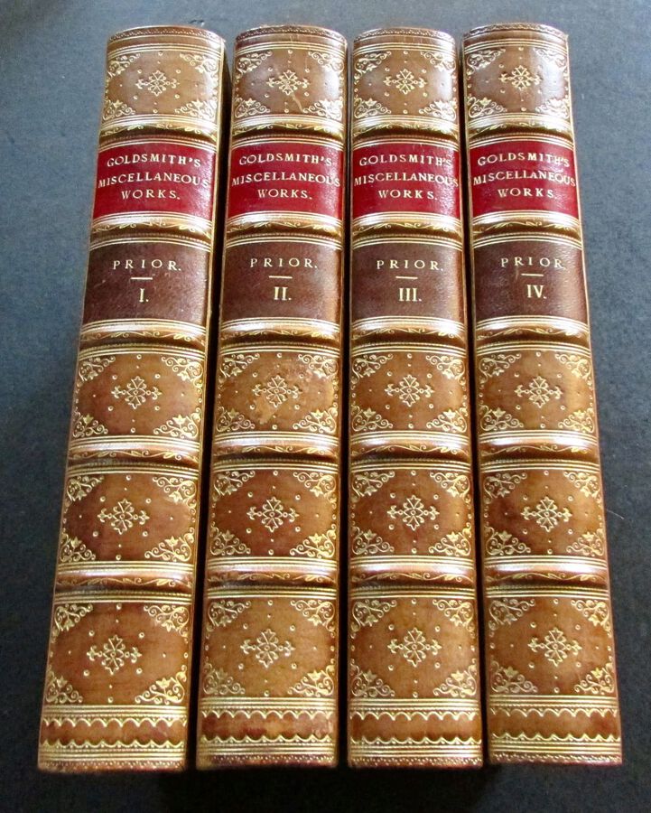 1837 THE MISCELLANEOUS WORKS Of OLIVER GOLDSMITH. COMPLETE IN  FOUR  FINE FULL LEATHER BINDINGS