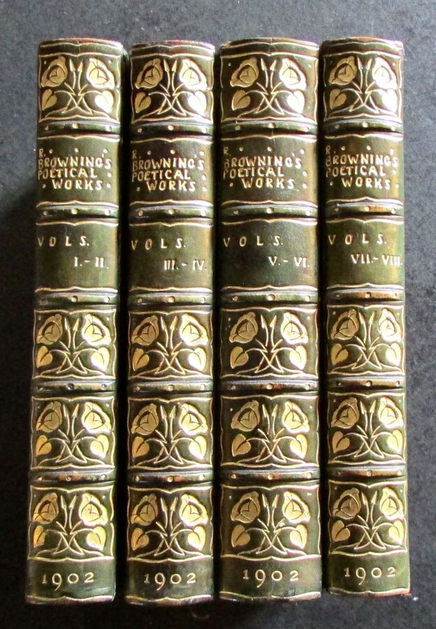1902 POETICAL WORKS Of ROBERT BROWNING SEVENTEEN VOLUMES BOUND INTO FOUR BOOKS   ART NOUVEAU LEATHER BINDINGS 