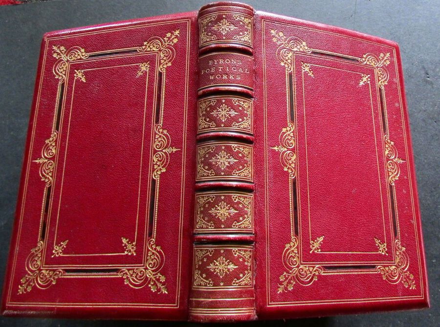1873 POETICAL WORKS of LORD BYRON FINE FULL RED & GILT LEATHER BINDING