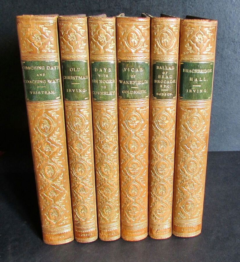 1892 COLLECTION of ZAEHNSDORF LEATHER BOOKS Washington Irving + Oliver Goldsmith