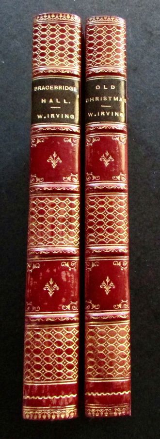1886 & 1887 OLD CHRISTMAS & BRACEBRIDGE HALL By WASHINGTON IRVING, 2 FULL LEATHER BINDINGS.