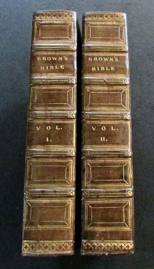 1815 Large FULL LEATHER BOUND HOLY BIBLES With INSCRIPTION for An 1860 SHIPWRECK.  COMPLETE IN 2 VOLUMES
