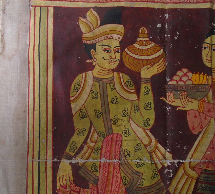 Antique Cloth Painting of Burmese Royal Servants