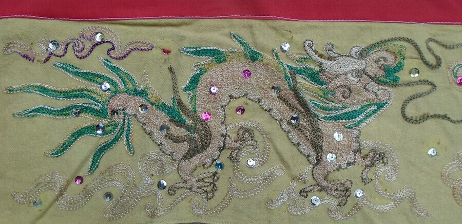 Antique Embroidered Cotton and Silk Wedding Banner