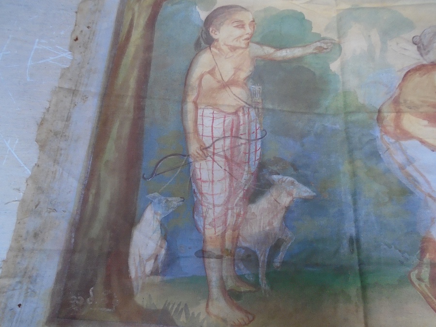 Antique Thailand Folk Painting on Cotton