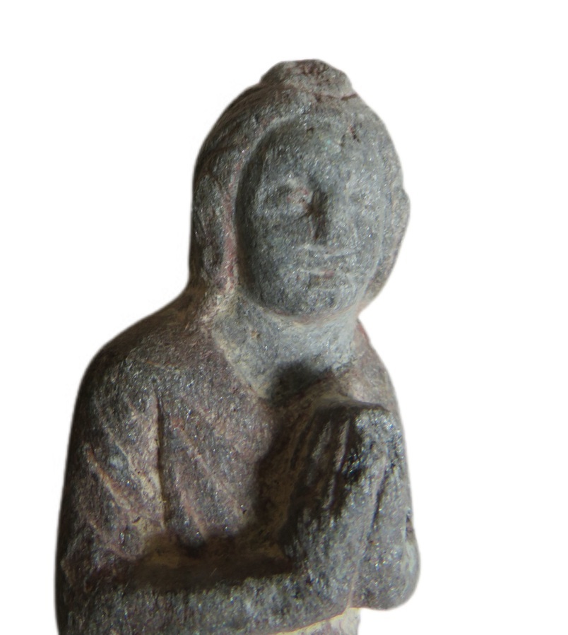 Antique A Grey Schist Figure of a Holy Man Upon a Beast