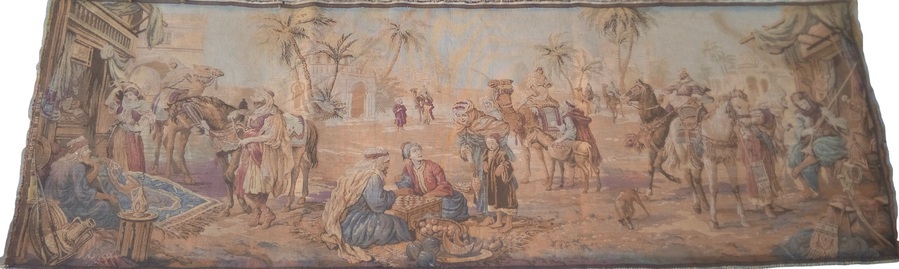 Antique Vintage Middle Eastern Market Scene Tapestry