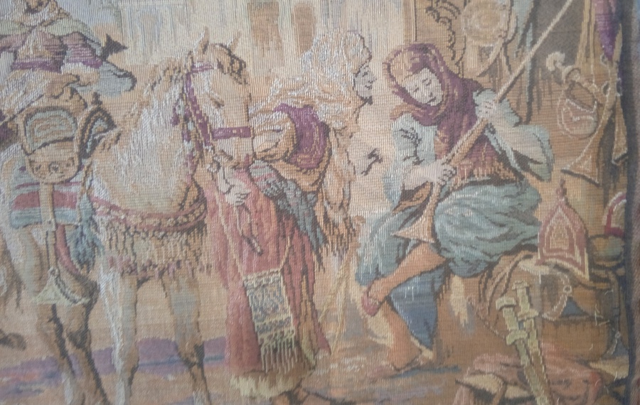 Antique Vintage Middle Eastern Market Scene Tapestry