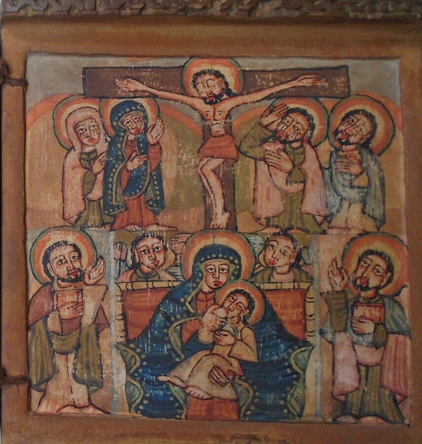 Antique Ethiopian Christian Diptych With Four Scenes