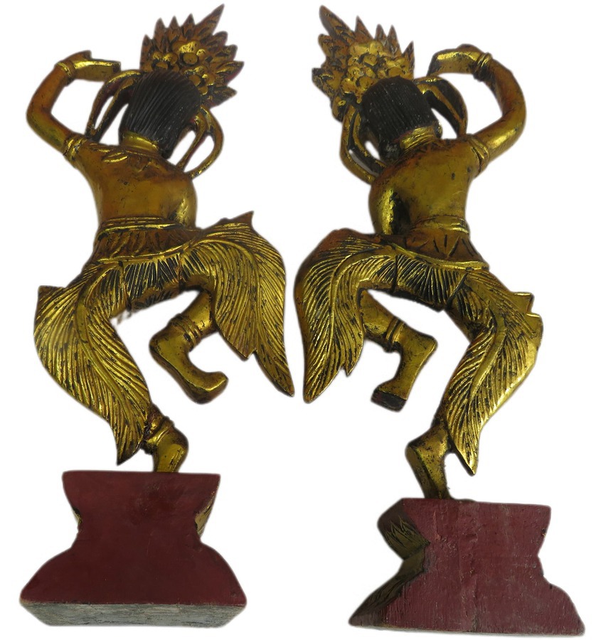 Antique Pair Cambodian Khmer Apsara Dancing Figures 