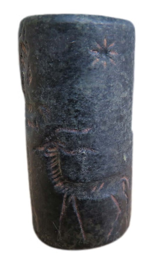 Antique Cylinder Seal Depicting an Offering by a Worshiper 