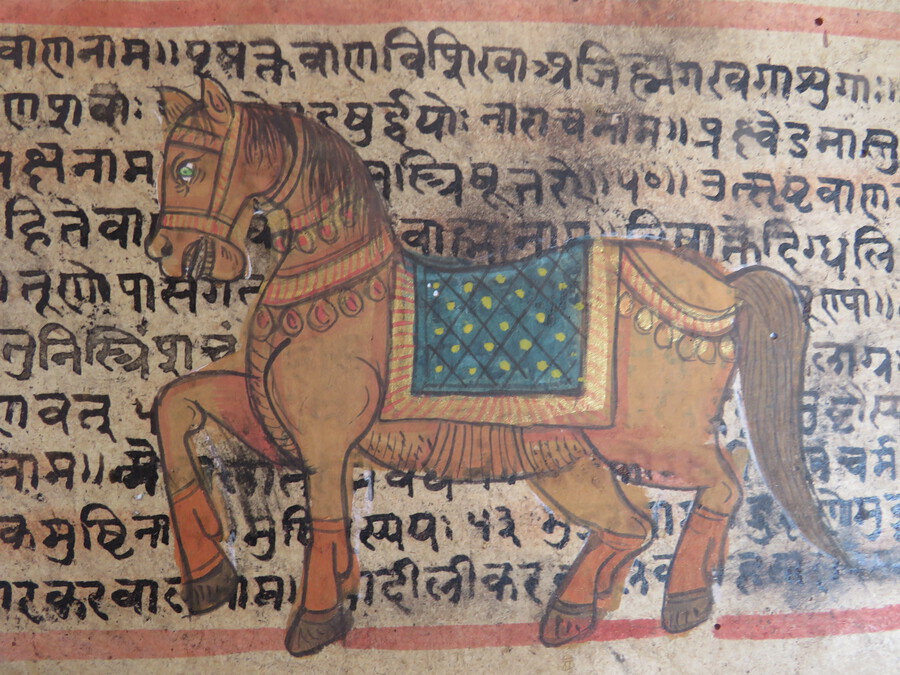 Antique Drawing of a Horse on Antique Manuscript Paper