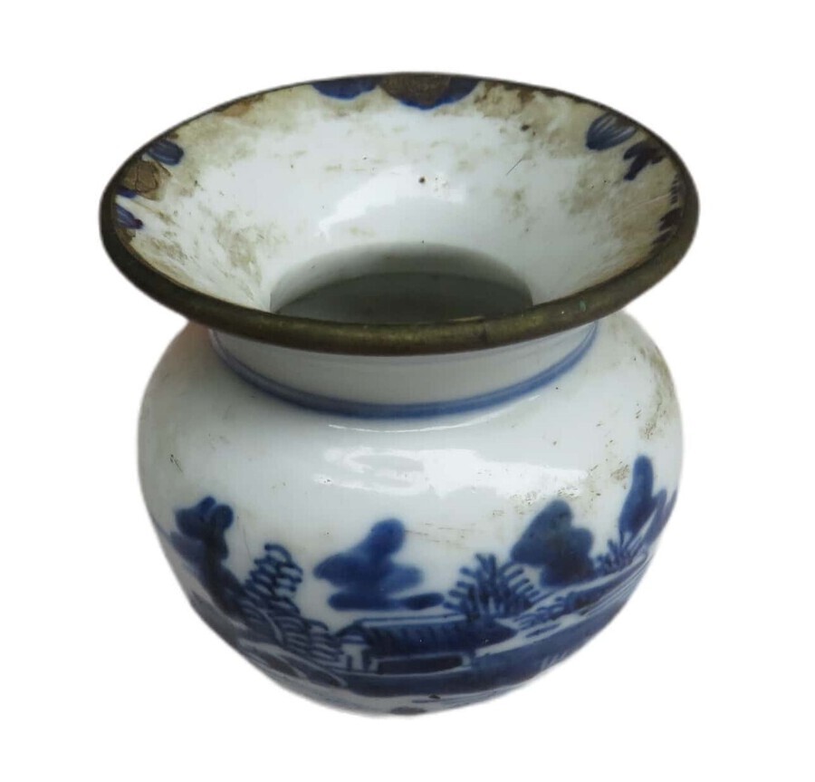 Antique Blue and White Lime Container