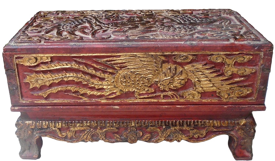 A Rectangular Gilt Box With Relief Carvings