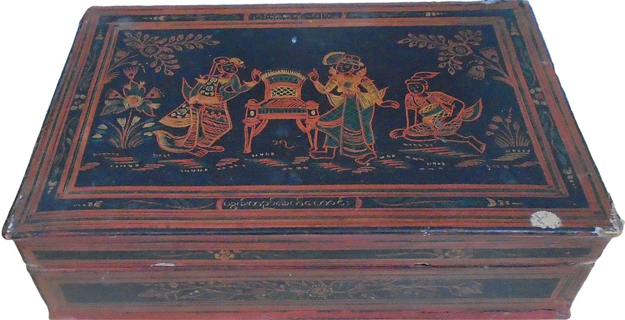 Burmese Polychromed Lacquer Box 