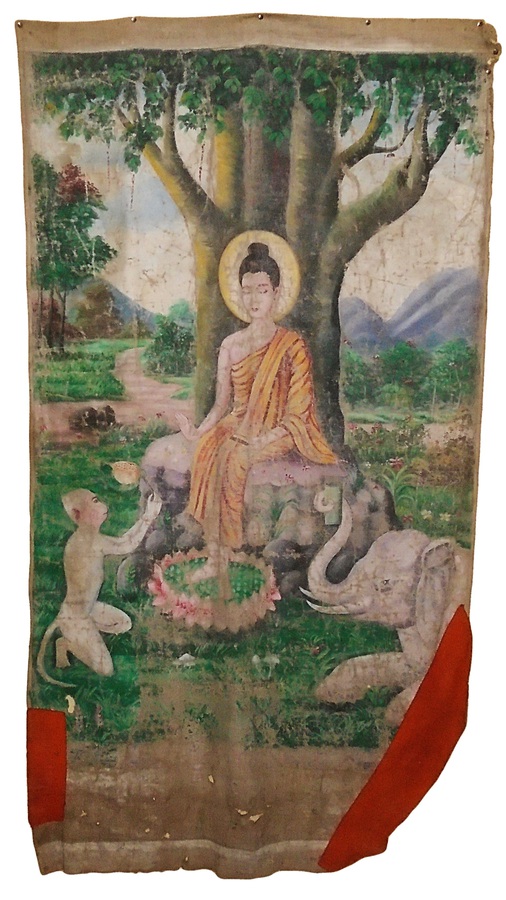 Painting on Cloth: Buddha, Monkey and Elephant
