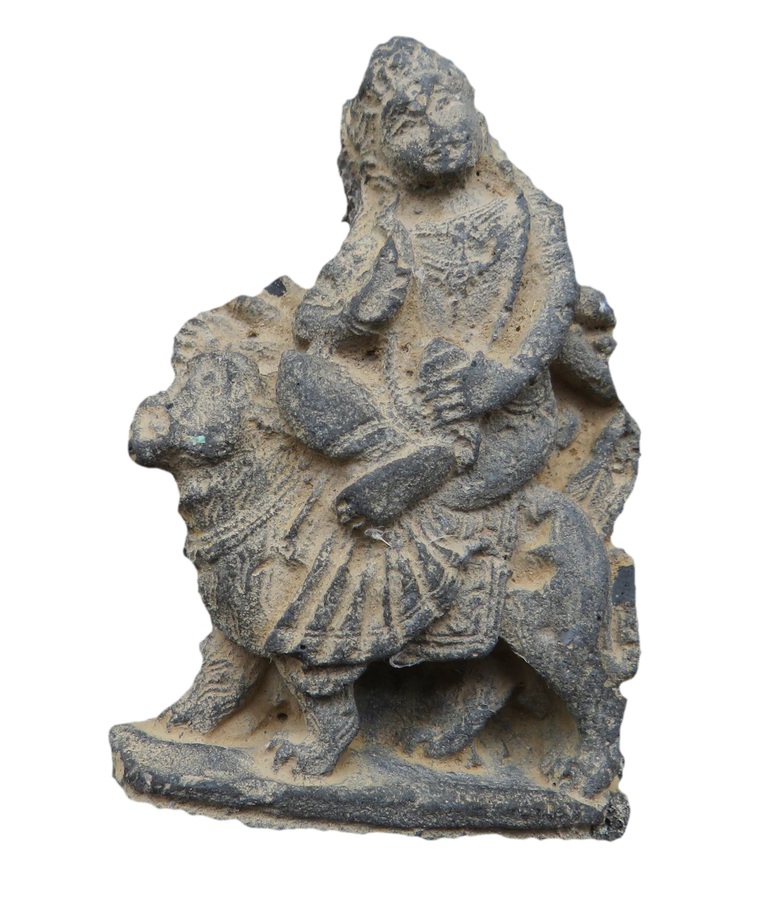 Antique A Grey Schist Figure of a Holy Man Upon a Beast