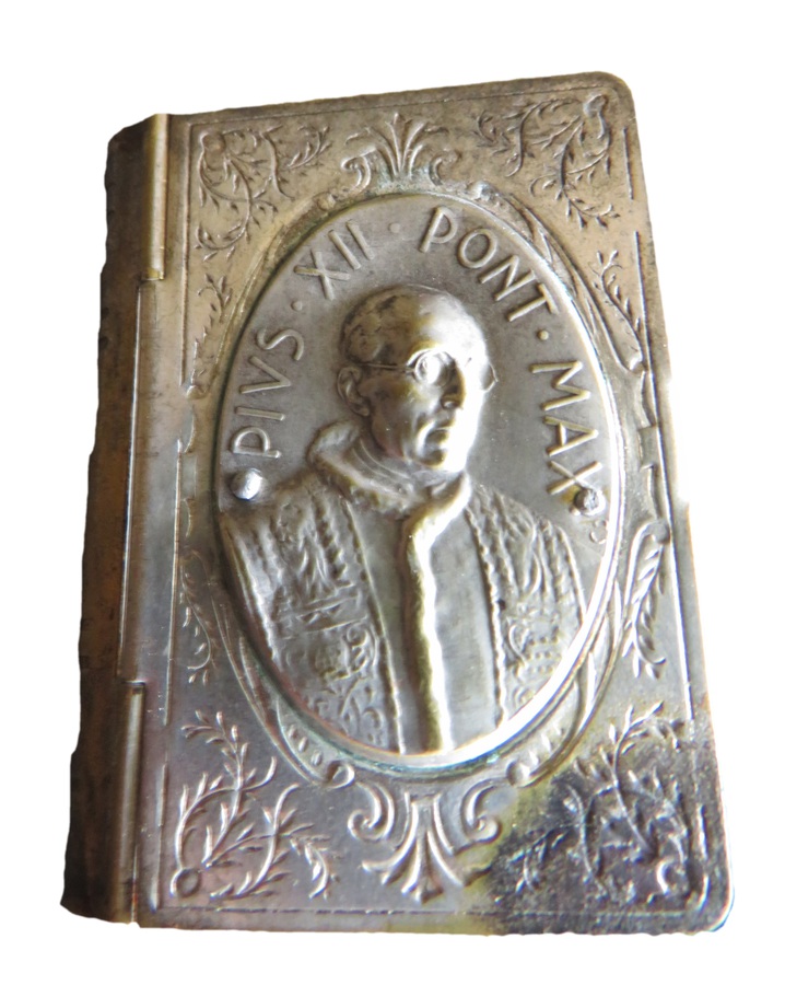 Miniature Silver plate Rosary Box Featuring Pope Pius XII