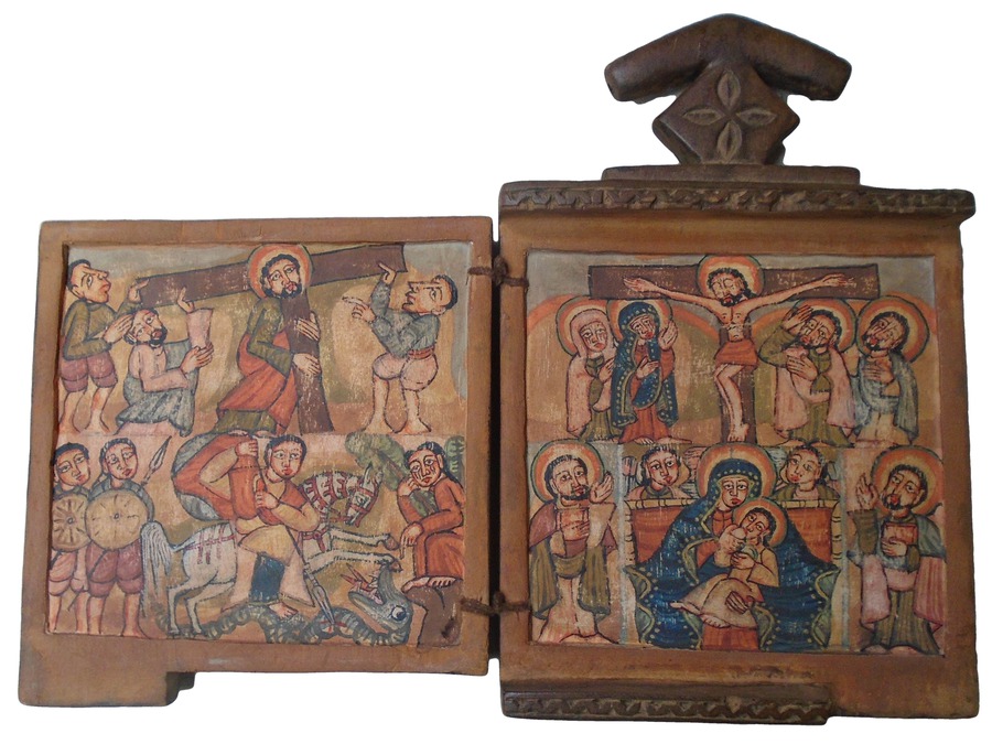 Antique Ethiopian Christian Diptych With Four Scenes