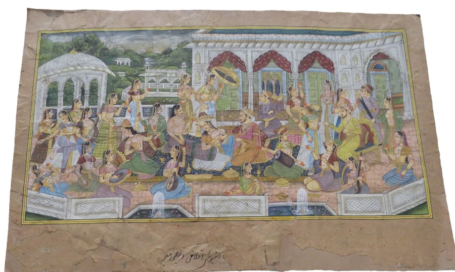 Antique Miniature Painting of Mughal Emperor and Harem