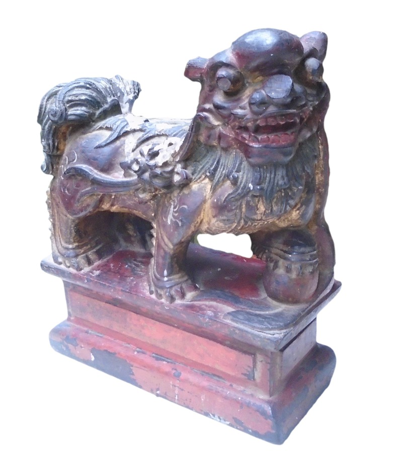 Carved Candle Stand in form of Foo Dog