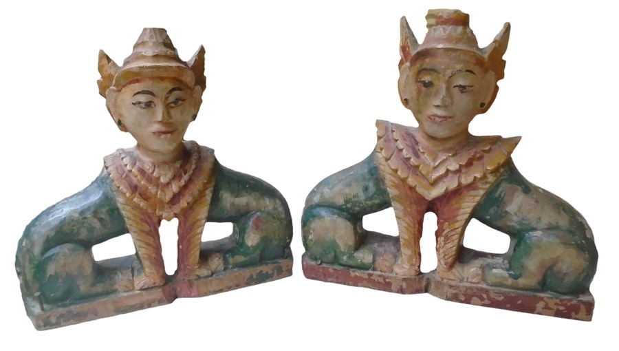 Antique Pair of Burmese Wooden Sphinx 