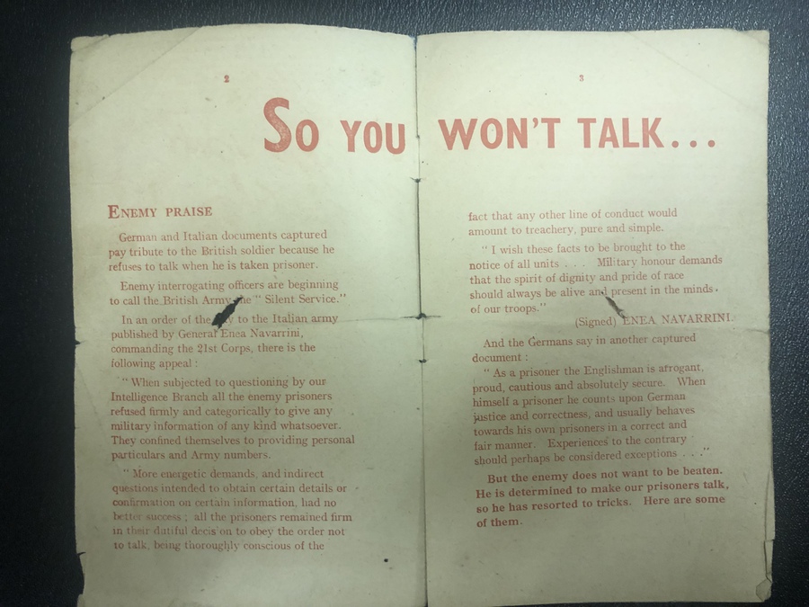 Antique Authentic ZO! YOU VON'T TALK! 1942 British Interrogation Pamphlet WW2 German
