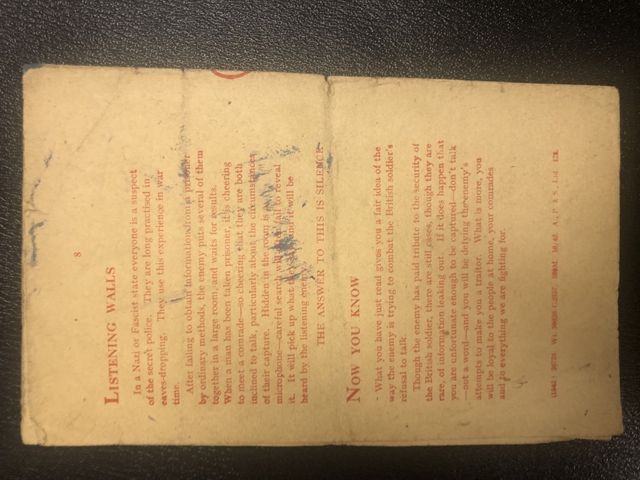 Antique Authentic ZO! YOU VON'T TALK! 1942 British Interrogation Pamphlet WW2 German