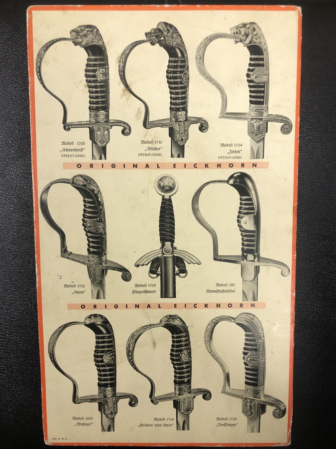 Antique Authentic Original Eickhorn Sabers Advertising Board Sword