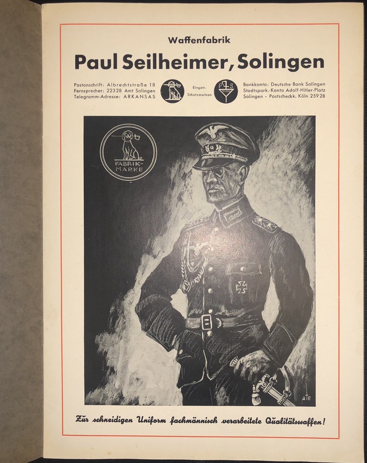 GERMAN WAFFENFABRIK PAUL SEILHEIMER, SOLINGEN, DOLCH SABER CATALOGUE WW2