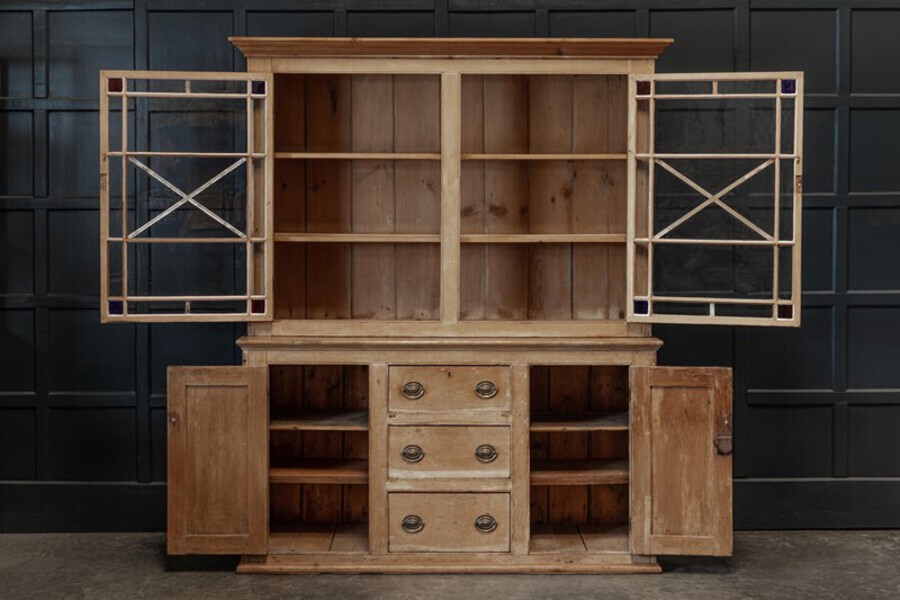 Antique 19thC Large English Pine Astral Glazed Cabinet