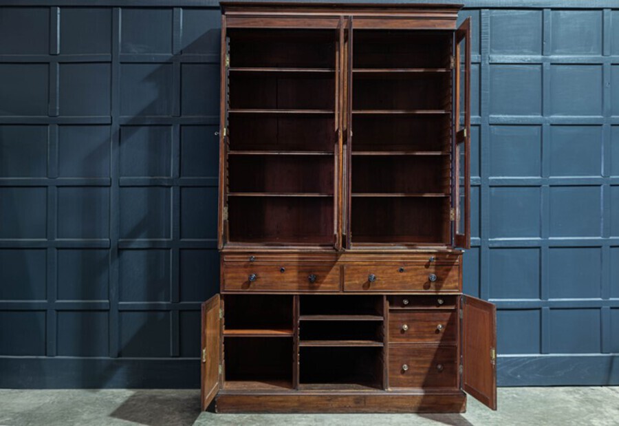Antique 19thC Mahogany Glazed Secretaire Bookcase