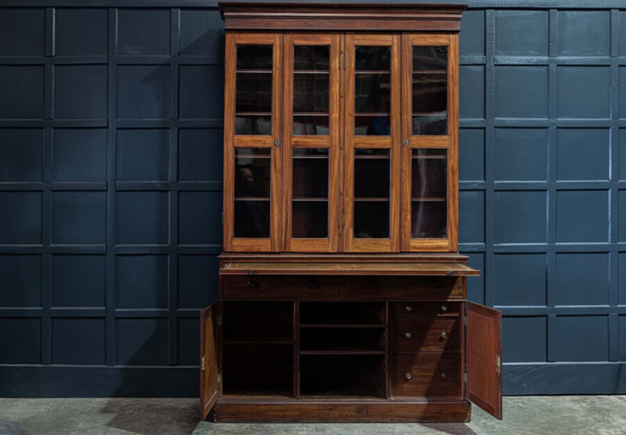 Antique 19thC Mahogany Glazed Secretaire Bookcase