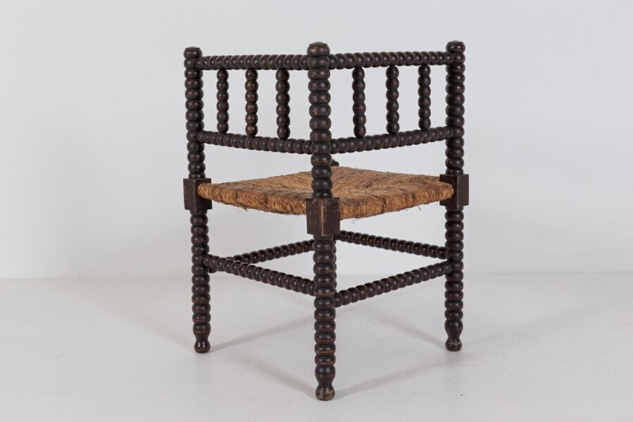 Antique 19thC French Ebonised Bobbin Rattan Corner chair 