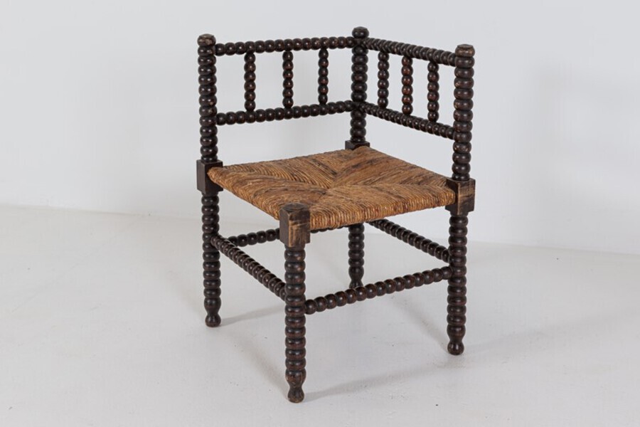 Antique 19thC French Ebonised Bobbin Rattan Corner chair 
