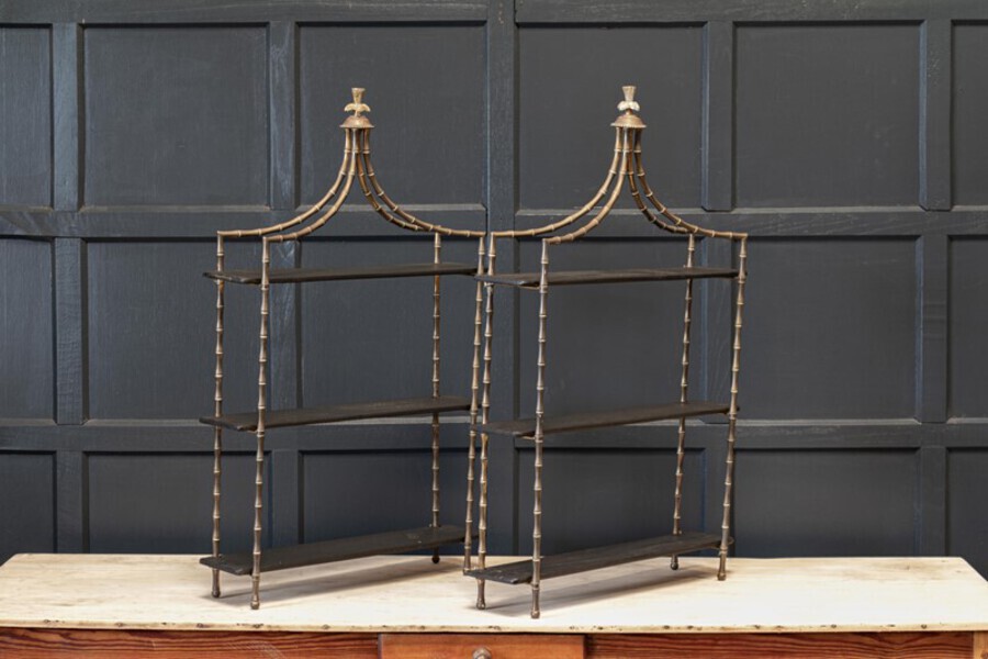 Antique Pair Faux Bamboo Brass Etagere