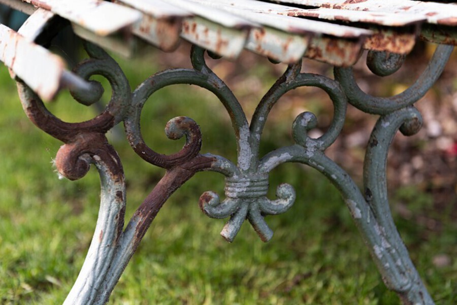 Antique Cast Iron Strapwork Garden Bench